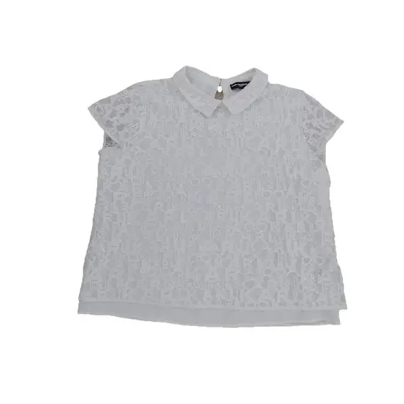 Karl Lagerfeld white lace blouse short sleeve size Large - Picture 6 of 9